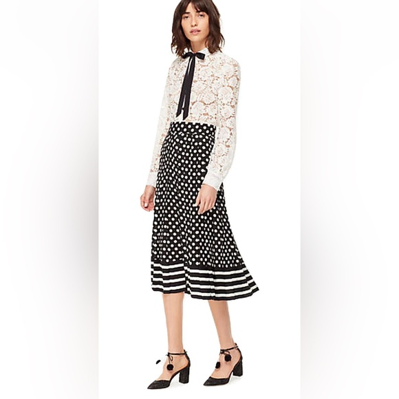 Kate Spade Black and White Polka Dot Midi Skirt - Picture 1 of 3